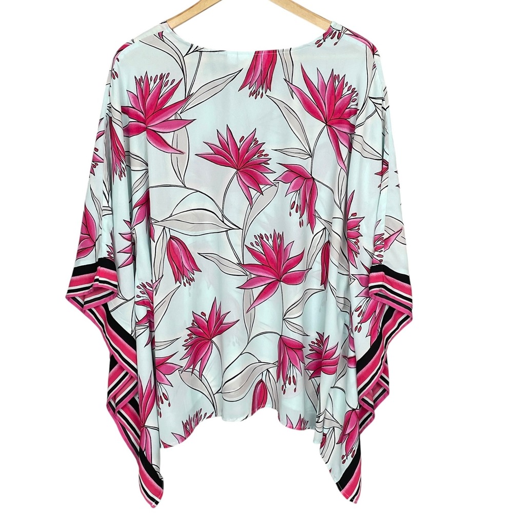 Belle Kim Gravel Boho Floral Kaftan Kimono Top Womens L Resortwear Coastal Flowy - Picture 3 of 7